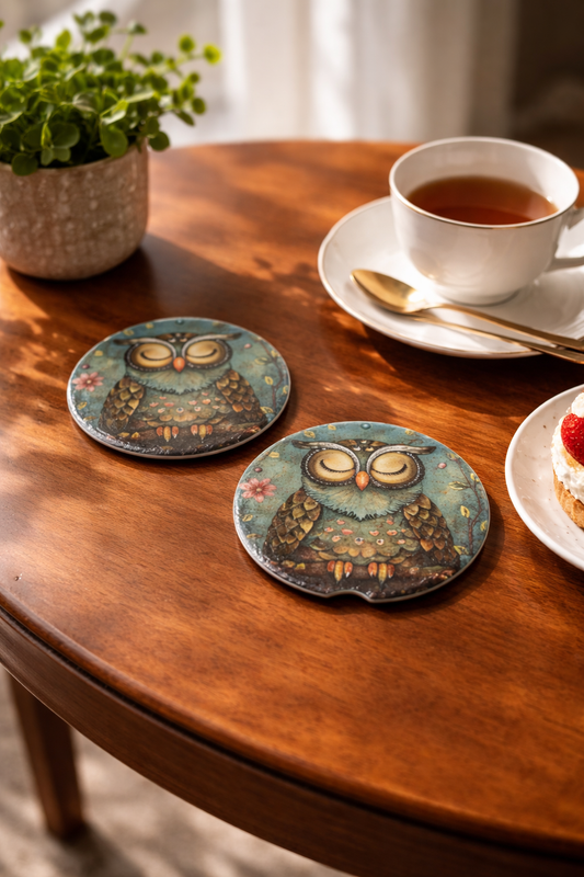 Ceramic Car Coaster - Sleepy Owl