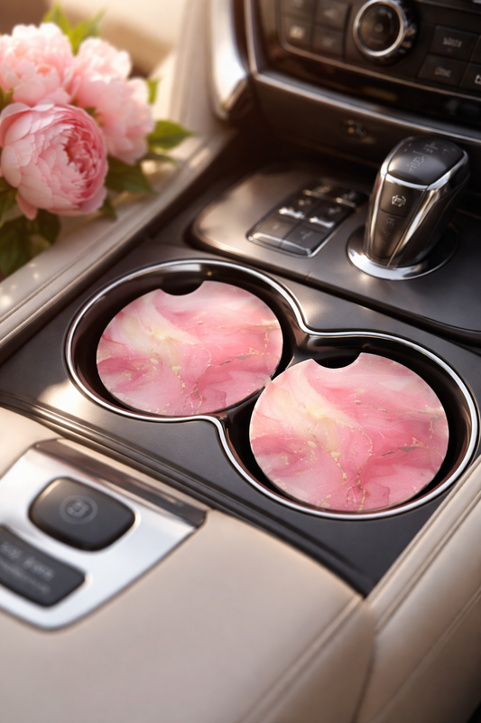 Ceramic Car Coasters - Pink Marble