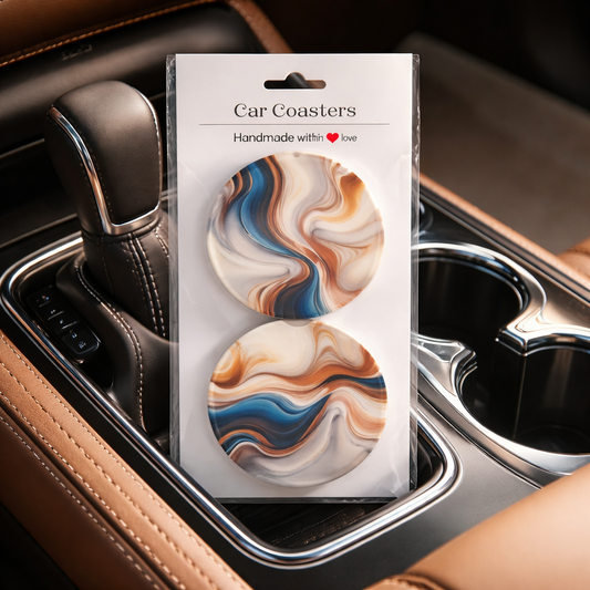 Ceramic Car Coaster - Blue Swirl